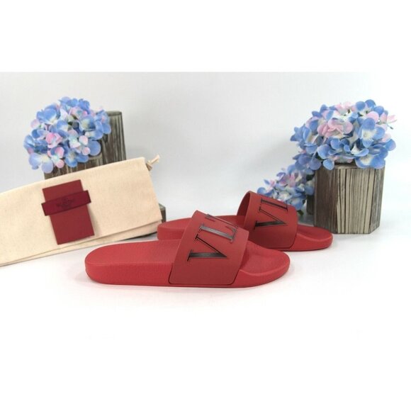 Valentino VLTN Rosso Red Rubber Pool Slides 37 NIB - Picture 5 of 8